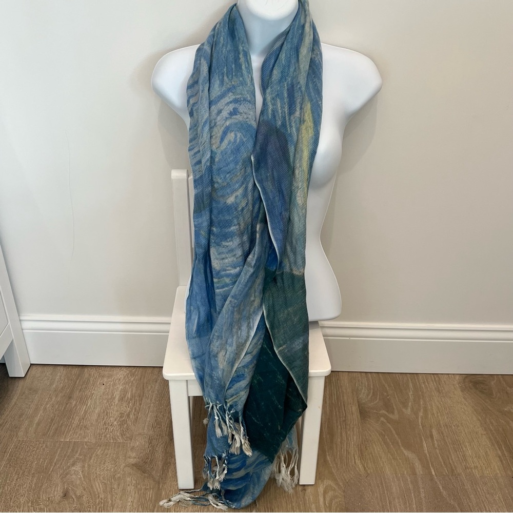 A Starry Night Blue Patterned Scarf Wrap Pashmina
